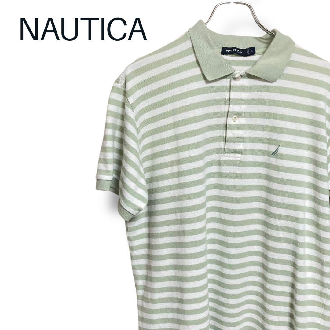 NAUTICA ノーティカ ポロシャツ Lサイズ ボーダー グリーン×白拍卖