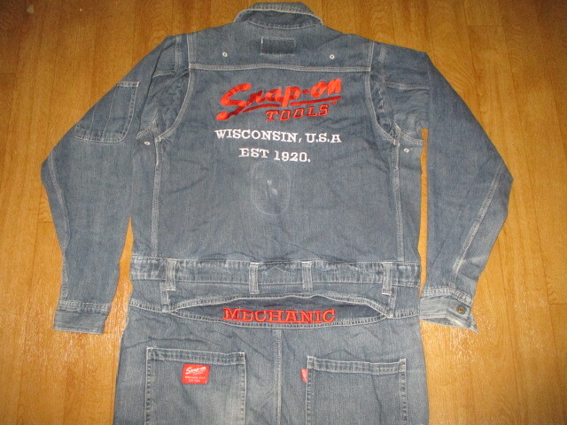 スナップオン ビンテージ デニム 刺繍ロゴ メンテナンスメカニック作業ツナギ 中古 サイズM拍卖