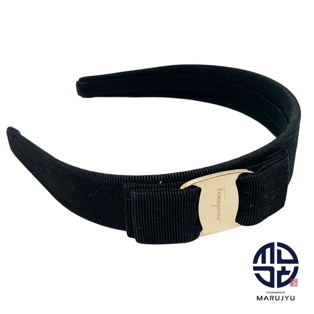 FERRAGAMO フェラガモ 黒 ブラック ヴァラ・リボン カチューシャ ヘアアクセサリー ブランド 小物拍卖