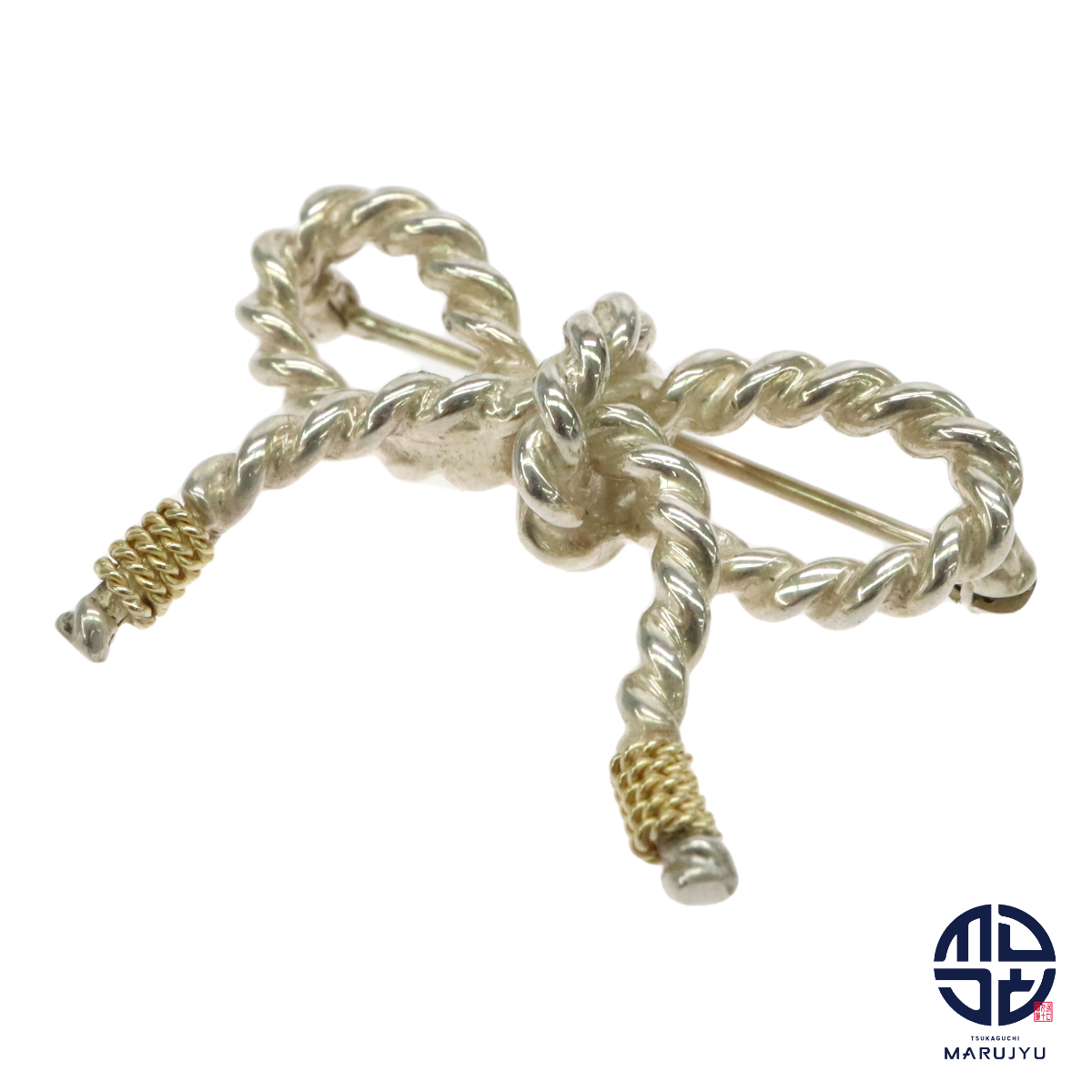 TIFFANY & CO. Tiffany ティファニー 750 18金 K18 925 シルバー SILVER リボン りぼん ツイスト ブローチ ジュエリー アクセサリー拍卖