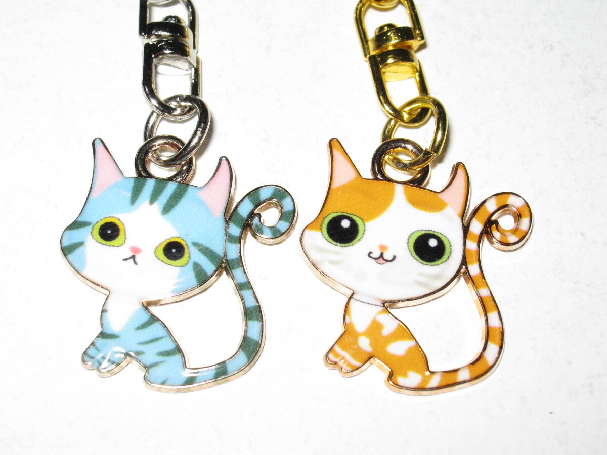 【デフォルメ にゃんこ キーホルダー 2色セット】④ 猫 ねこ ストラップ 小物 キーリング バッグチャーム プレゼント 小型 ミニ ペット拍卖