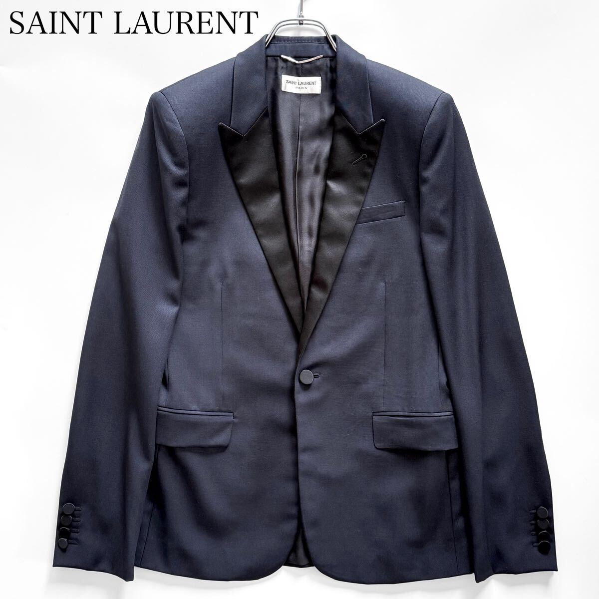 【エディ期】SAINT LAURENT PARIS サンローランパリ スモーキング ディナージャケット タキシード テーラード ピークドラペル 濃紺 46拍卖