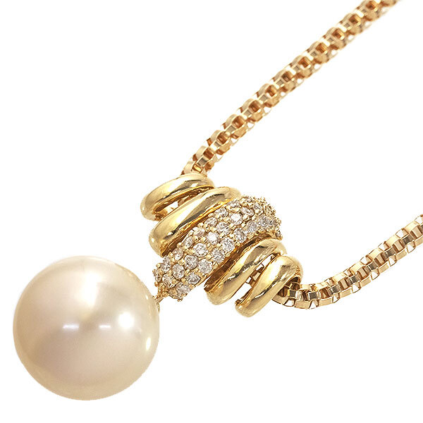 送料無料 本物 パールダイヤモンドネックレス K18YGイエローゴールド 白蝶真珠14.3ミリ ダイヤ0.48ct レディースペンダント 高級 おしゃれ拍卖