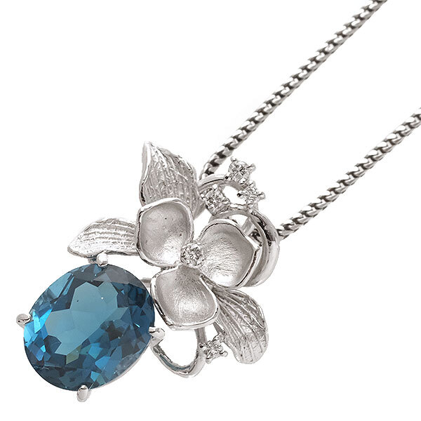 送料無料 本物 ブルートパーズダイヤモンドネックレス K18WGホワイトゴールド レディースペンダント お花デザイン おしゃれ 高級 キラキラ拍卖