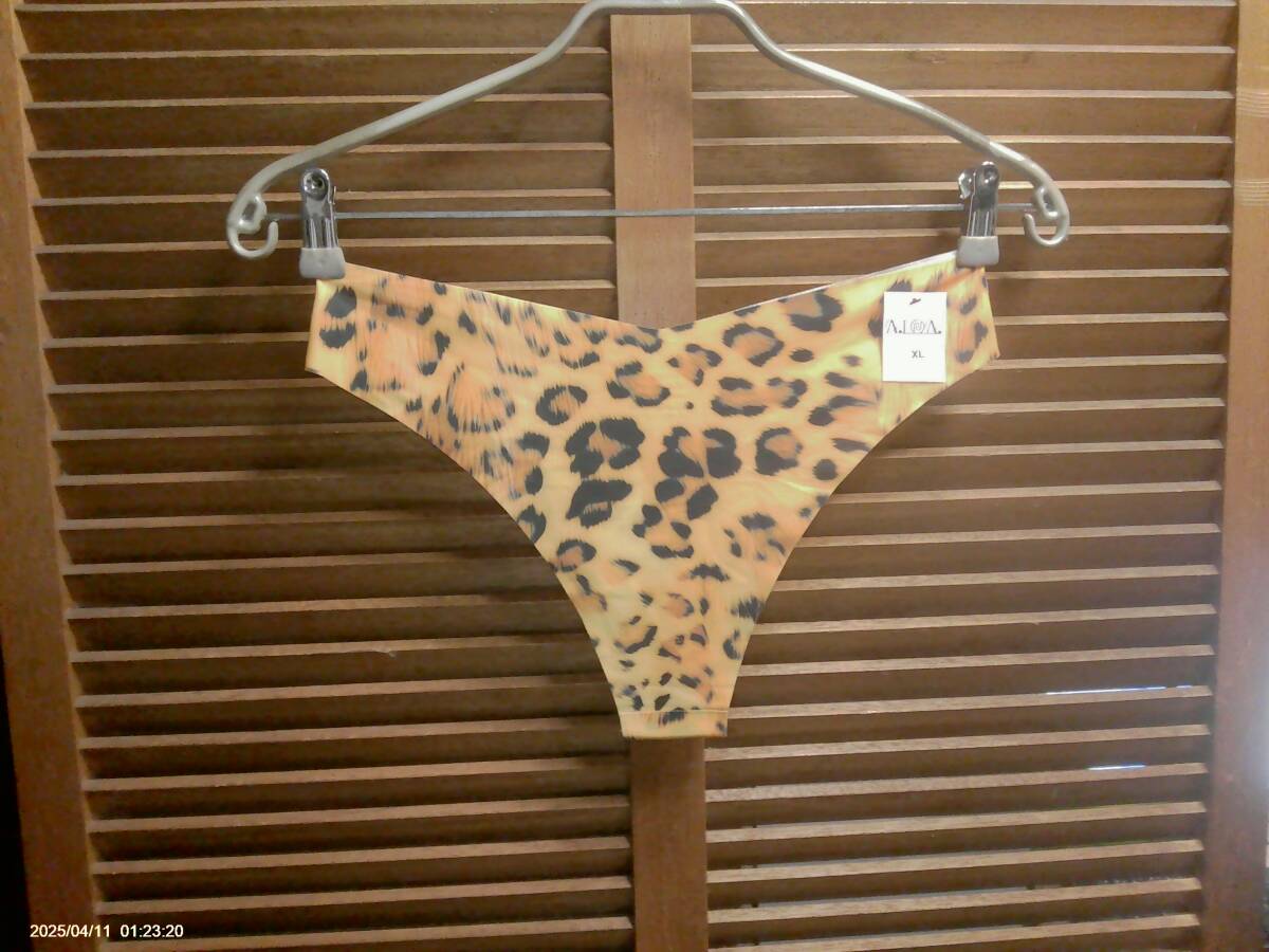 訳あり 018 直輸入 マイクロファイバーソフトシームレス/ストレッチ/アニマルプリントブラジリアンビキニ XL オレンジ/豹柄拍卖