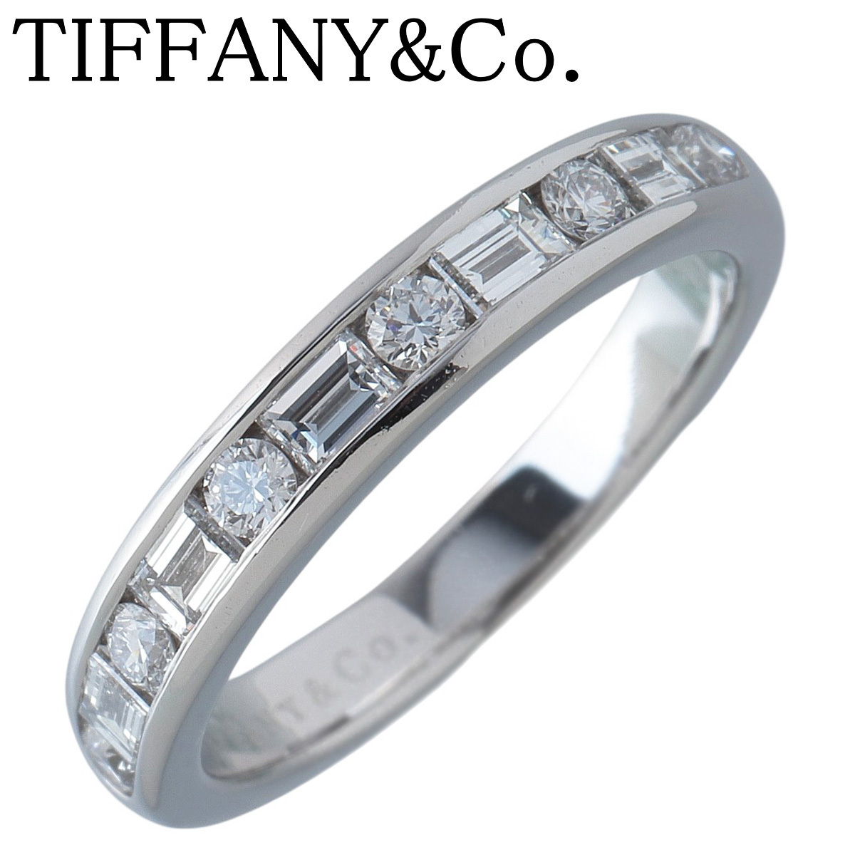 ティファニー ダイヤ リング チャネル ハーフエタニティ 10号強 幅3.5mm バゲットダイヤ ラウンドダイヤ PT950【22776】拍卖