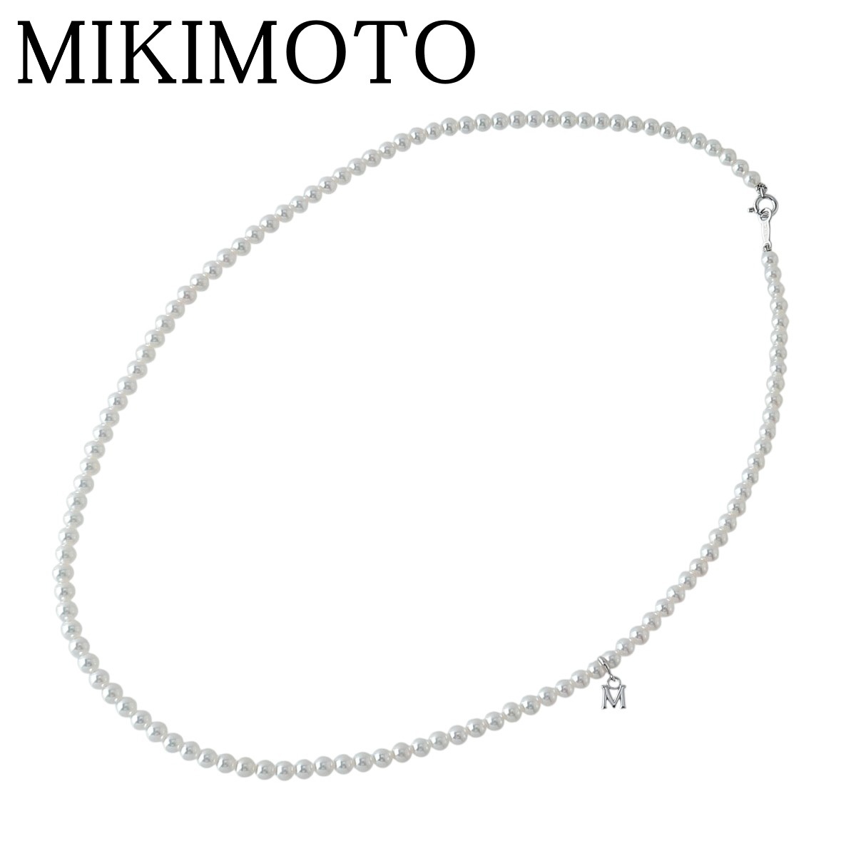 ミキモト ベビーパール ネックレス アコヤパール3.5mm~4.0mm 42cm K18WG Mチャーム付き 美品 MIKIMOTO【23095】拍卖