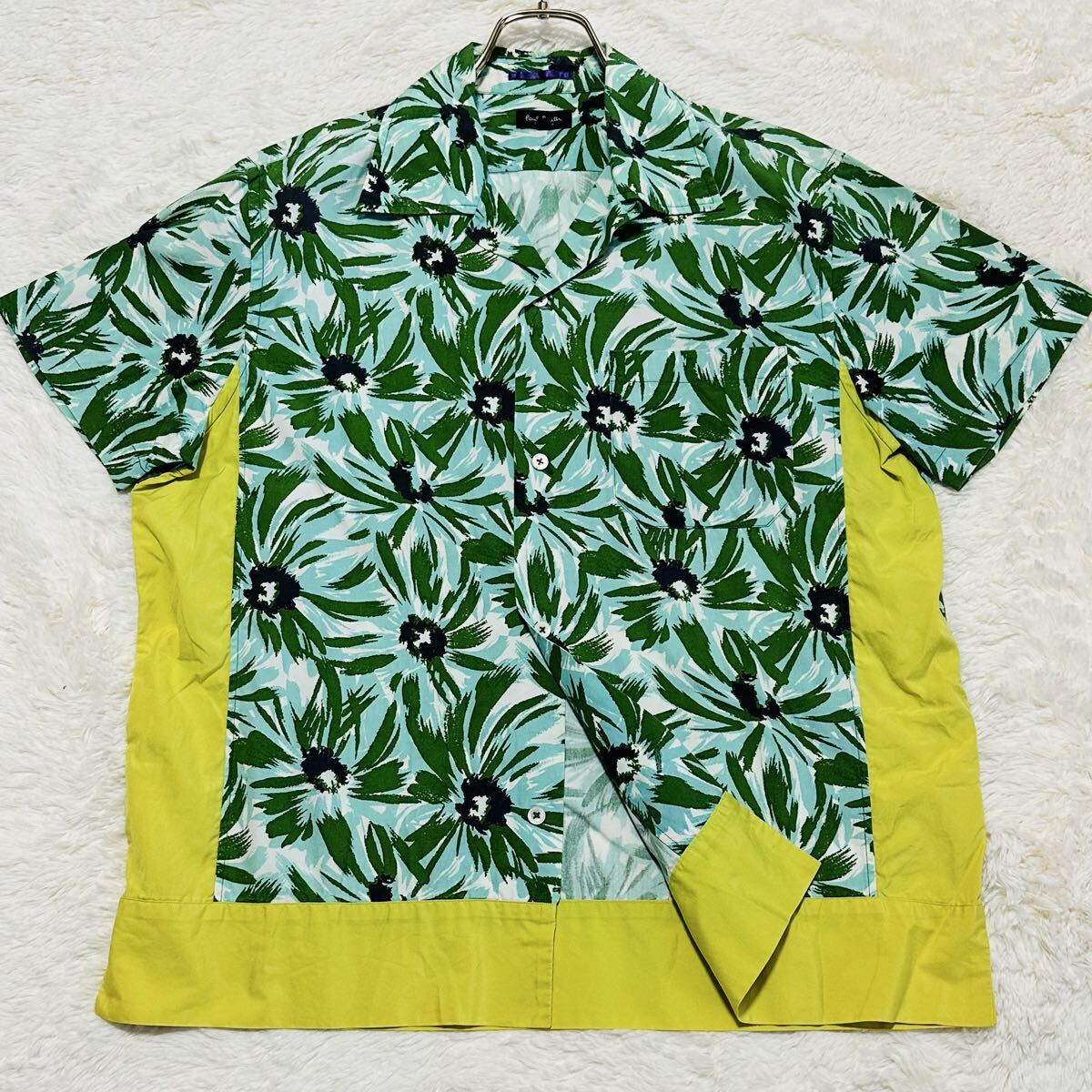 美品 ポールスミス コレクション フラワー 花柄 総柄 ボタニカル シャツ 半袖 羽織り トップス アロハ 開襟 綿 日本製 メンズ M Paul Smith拍卖