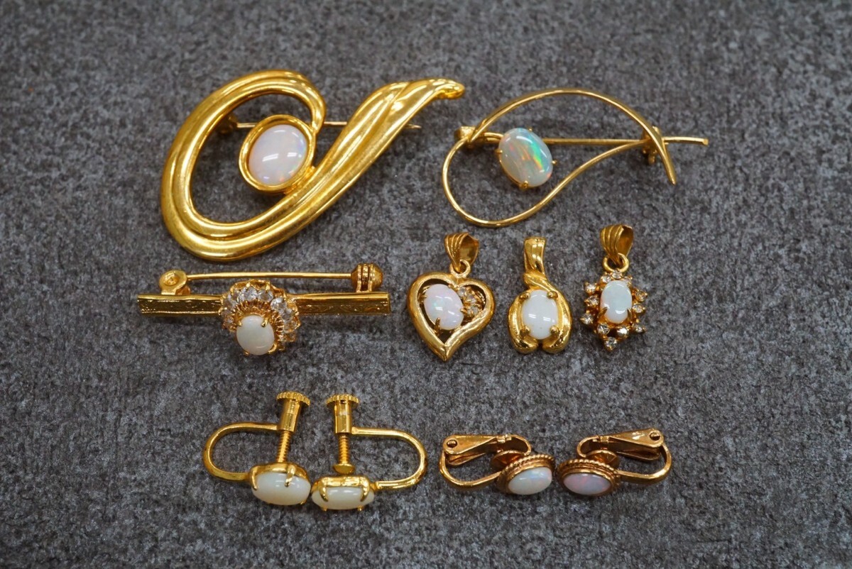 B903 オパール opal ゴールドカラー ネックレス ペンダント ブローチなど 10点セット ヴィンテージ アクセサリー 大量 まとめて おまとめ拍卖
