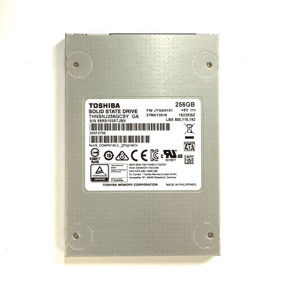 S70728156 TOSHIBA SATA 256GB 2.5インチ SSD 1点 使用時間:26111【中古動作品】拍卖