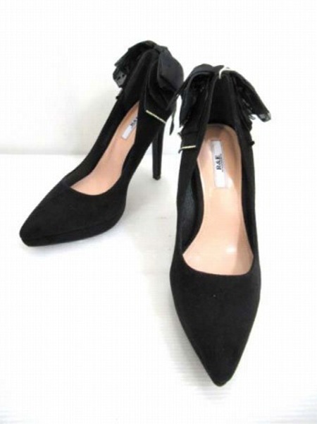 アールアンドイー R&E バックリボン ヒールパンプス ピンヒール サイズ23.0cm ブラック ヒール高11cm 中国製 専用箱無し 中古■拍卖