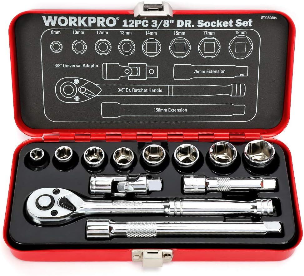 【新品】 WORKPRO ソケットレンチセット ガレージツールセット ラチェットレンチ 差込角9.5mm(3/8インチ) 道具 セット 12点組【拍卖