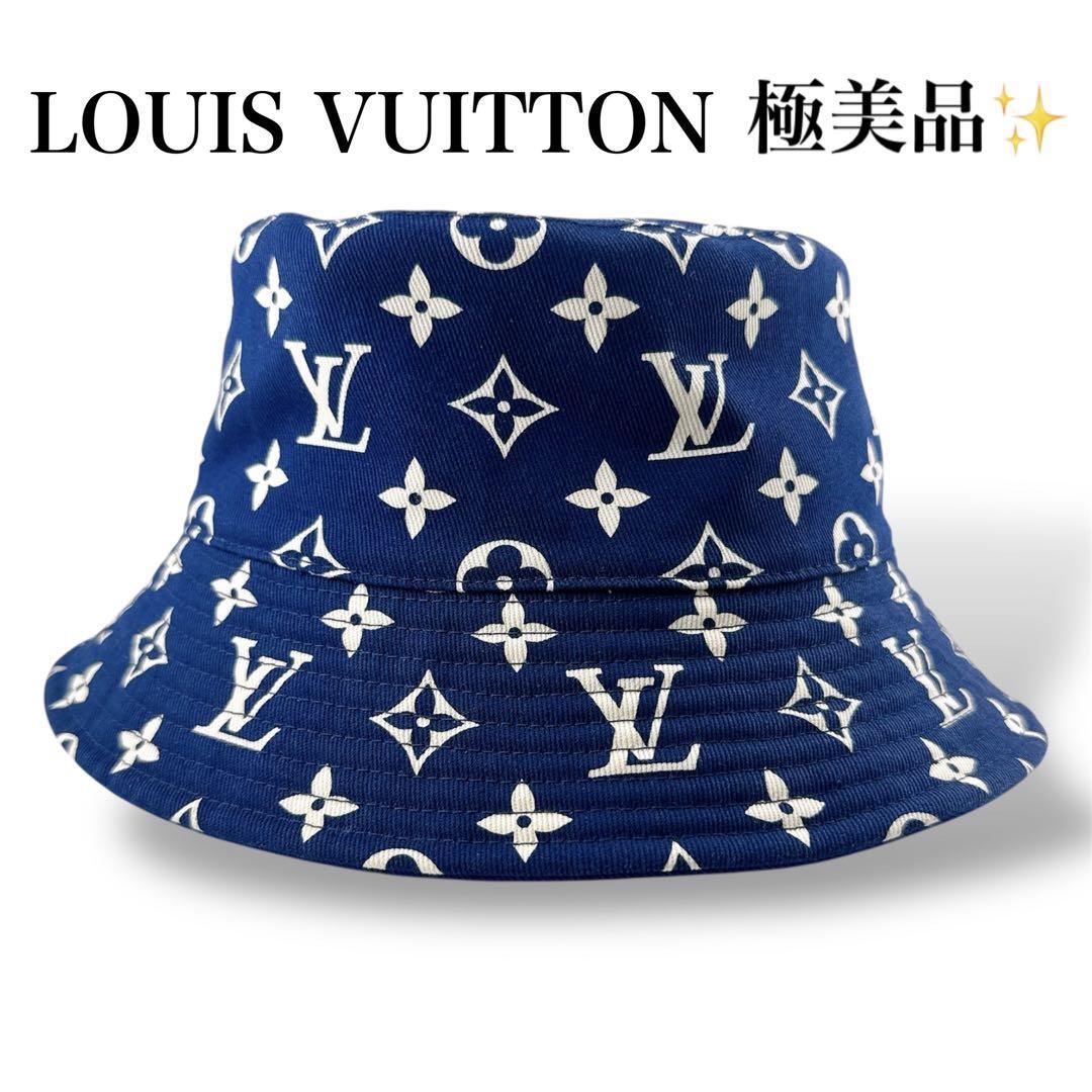 極美品◇ルイヴィトン LVエスカルボブ モノグラム バケットハット ハット 帽子 Sサイズ ネイビー ユニセックス拍卖