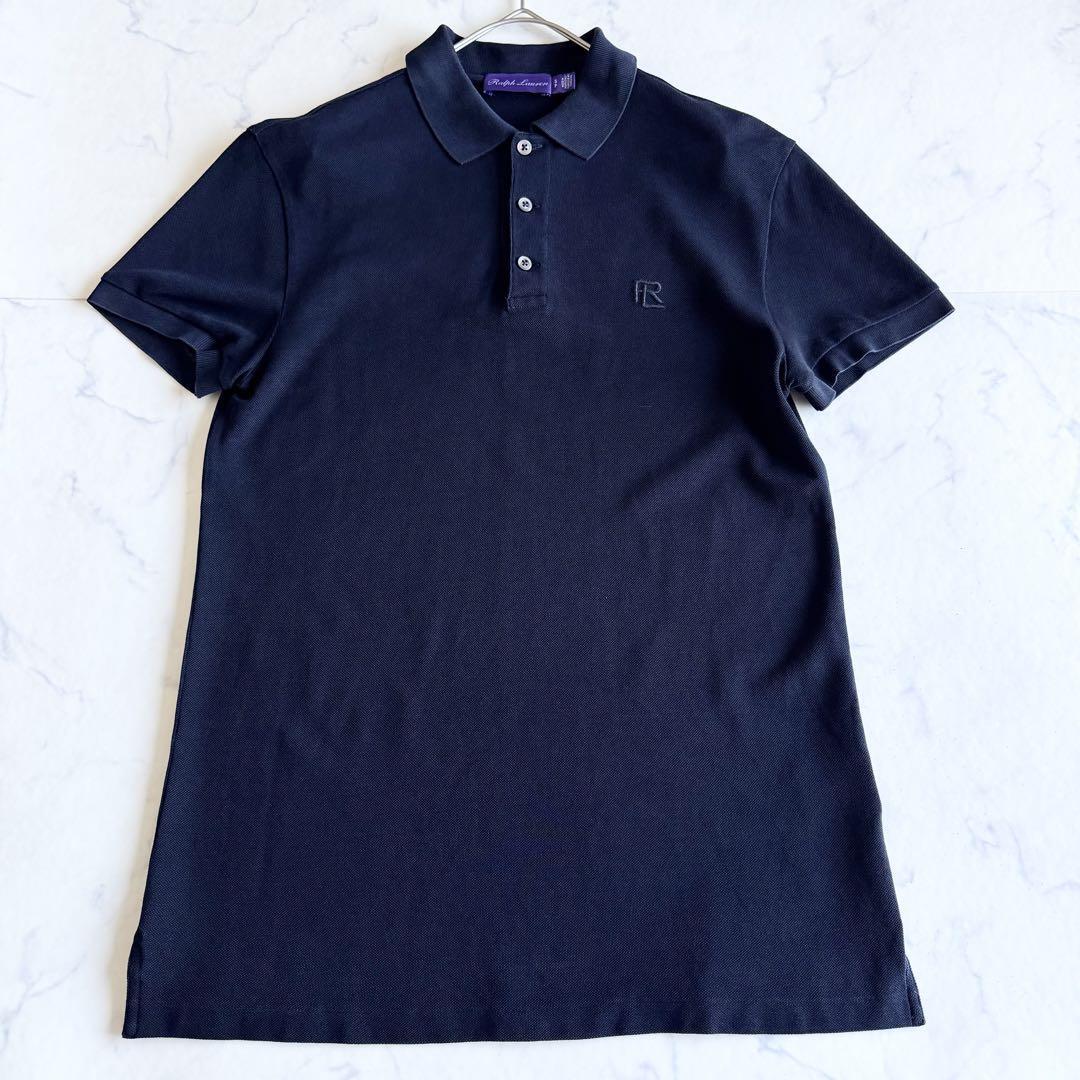 極美品 2023SS ラルフローレン パープルレーベル Ralph Lauren Purple Label ロゴ刺繍 カスタムスリムフィットピケポロシャツ シェルボタン拍卖