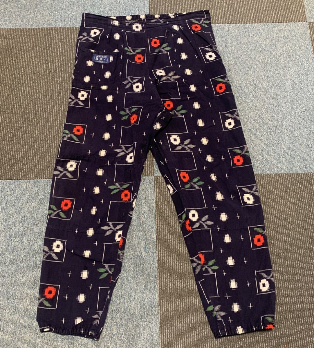 ズボン パンツ 藍美人 もんぺ のら着 野良着 生地 リメイク 素材 ハンドメイド 古布 柿 パッチワーク かすり ポケット付き (A-2723)拍卖