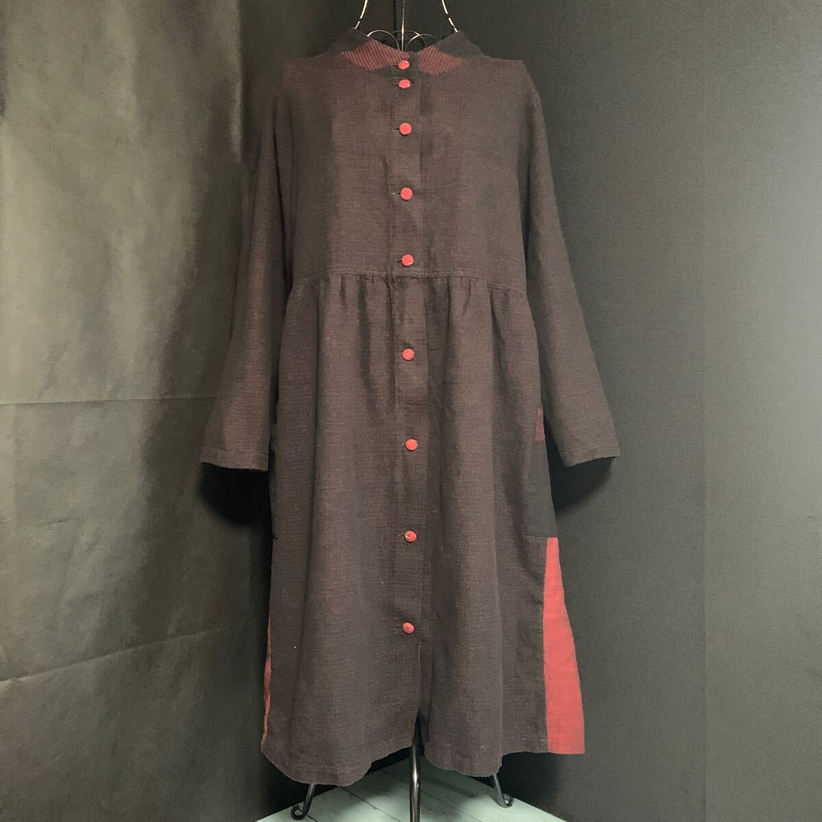 ☆ワンピース 彩藍 さいあい チュニック 長袖 生地 リメイク素材 ハンドメイド 古布 型染め 絣 手作り パッチワーク かすり(A-2524)拍卖