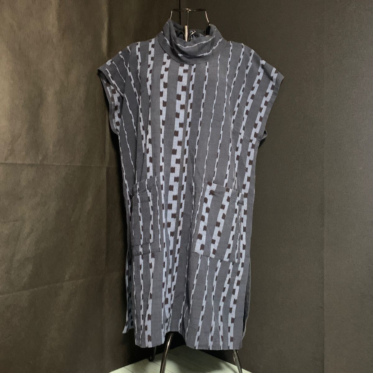 ☆筑後十色館 ワンピース ノースリーブ 生地 リメイク素材 ハンドメイド 古布 型染め 絣 手作り パッチワーク かすり(A-2537)拍卖