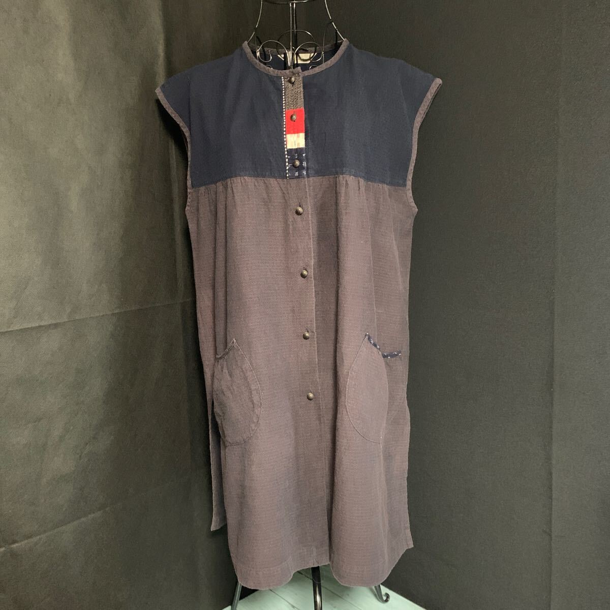 彩藍 さいあい ワンピース ノースリーブ ノンスリーブ 生地 リメイク素材 ハンドメイド 古布 型染め 絣 手作り パッチワーク かすり(A2583)拍卖