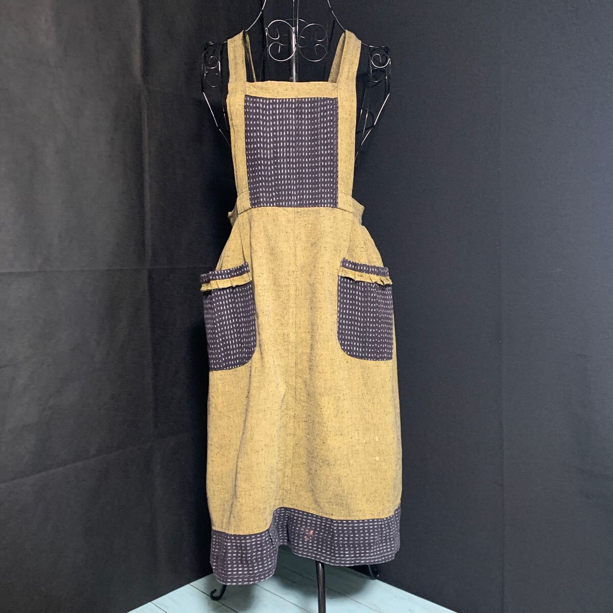 ☆エプロン 絣 雪ん子 生地 刺し子 リメイク 素材 ハンドメイド 古布 型染め 手作り パッチワーク カスリ かすり (A-2587)拍卖