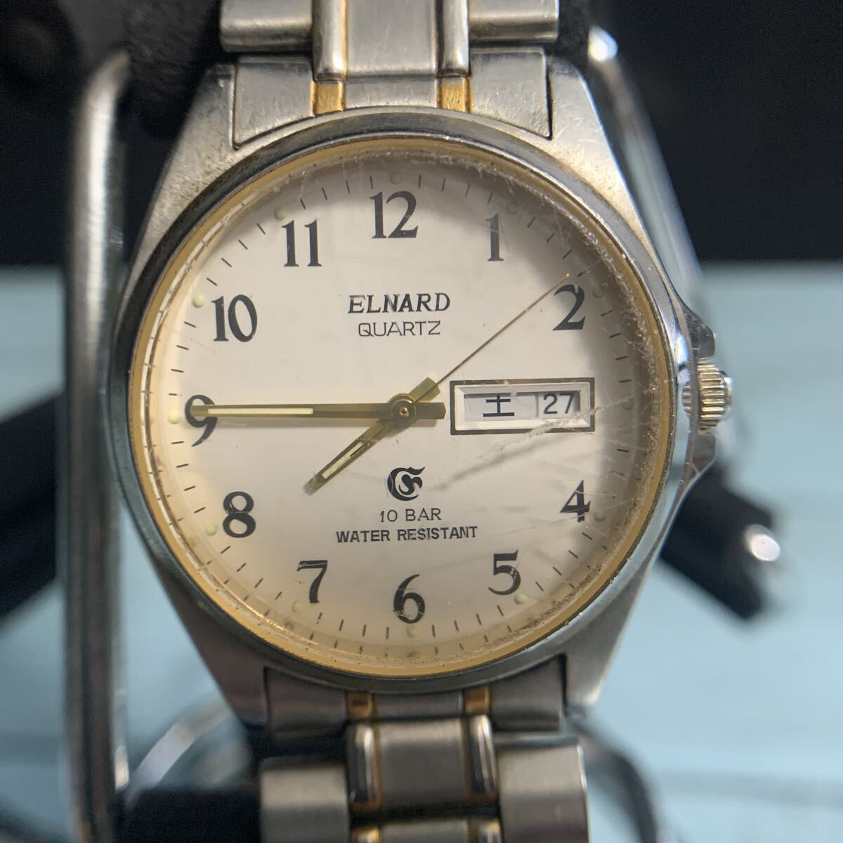 ELNARD エルナード FD-0018 ゴールド文字盤 クォーツ QUARTZ 男性用 メンズ 腕時計 (A-2710)拍卖