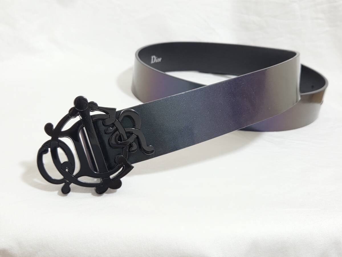 正規美 激レア Dior Hommeディオールオム CDR ロゴバックル シャイニーグラデーションレザーベルト 紫系黒 85 80~90㎝ メンズ 男女兼用可拍卖
