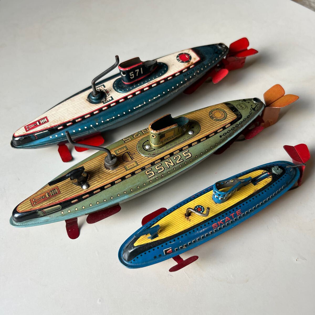 マルサン 潜水艦 3台セット ビンテージ ブリキ 昭和レトロ拍卖