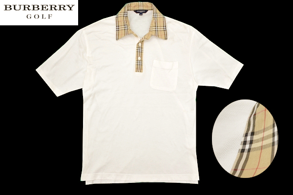 Y-9139★送料無料★BURBERRY GOLF バーバリー ゴルフ★正規品 三陽商会 日本製 白 ノバチェック 鹿の子 半袖 ポロシャツ M拍卖