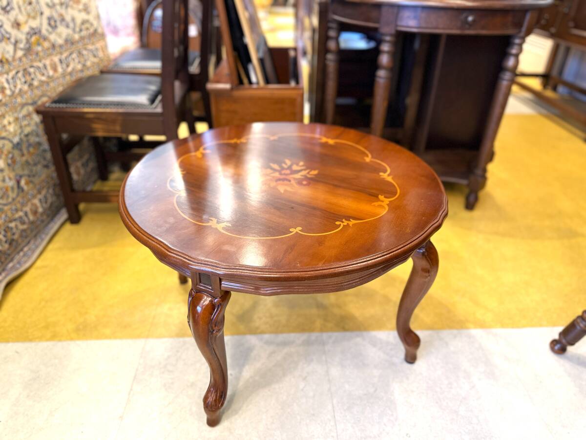 5G17 ITALY イタリア 象嵌彫ラウンドテーブル ローテーブル センターテーブル拍卖