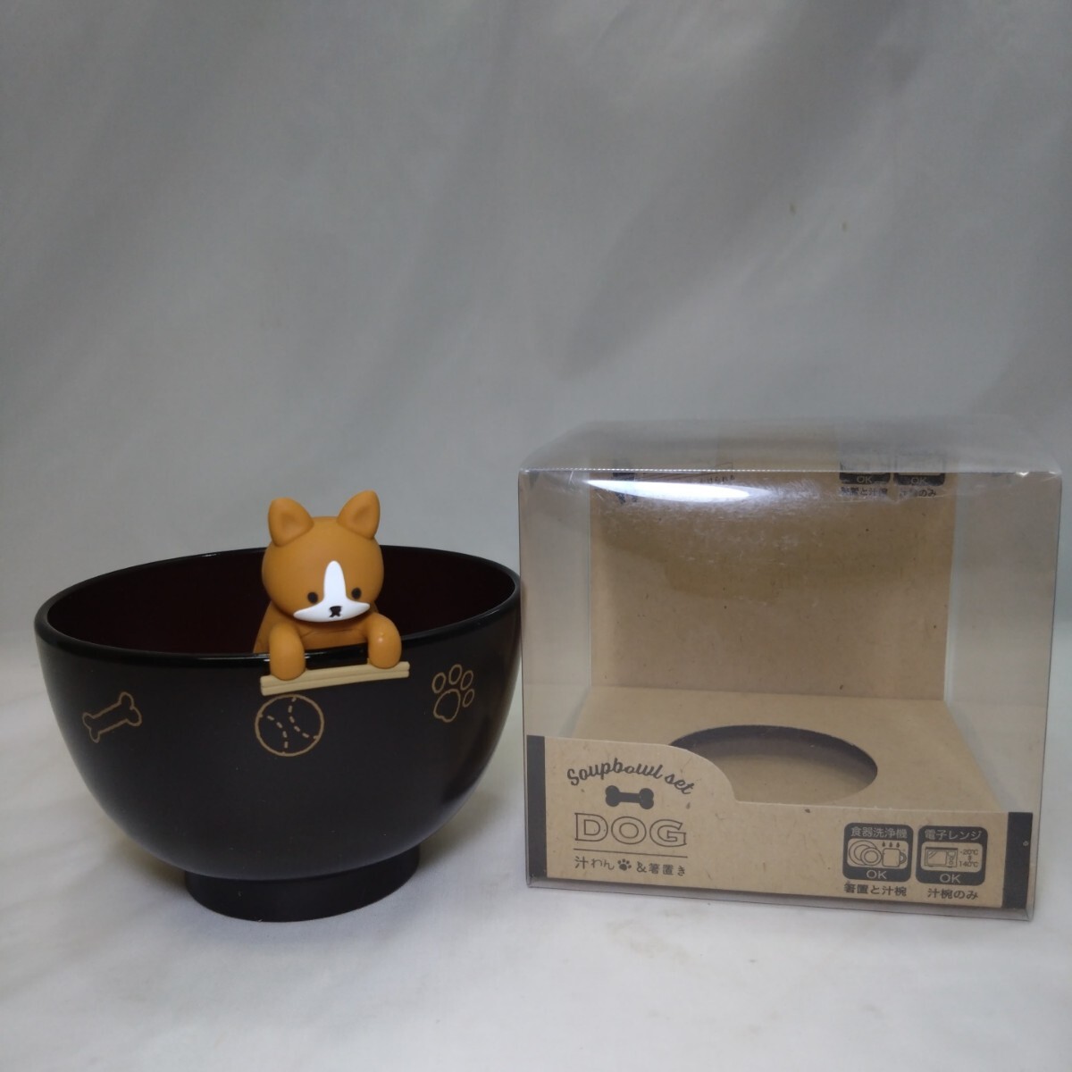 【未使用】 イシダ 食器洗浄機対応 シリコン箸置付汁椀セット しるワン コーギー 電子レンジ対応 拍卖