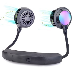 INTENAVI ネックファン首かけ扇風機羽なし静音軽量高品質360度LED付RGB光 黒拍卖