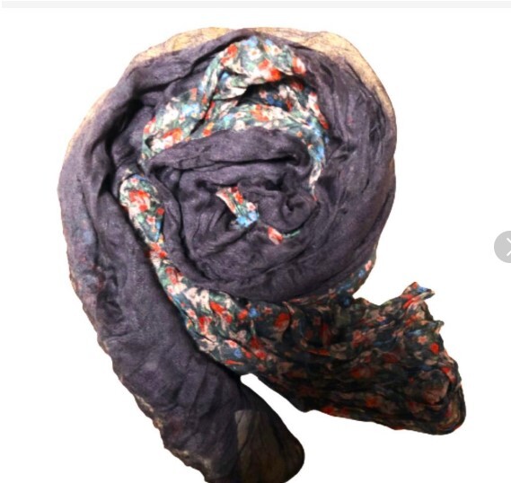 新品 ナチュラルコットン 大判ストール - 無地と小花柄のコンビ オールシーズン ブラウン拍卖