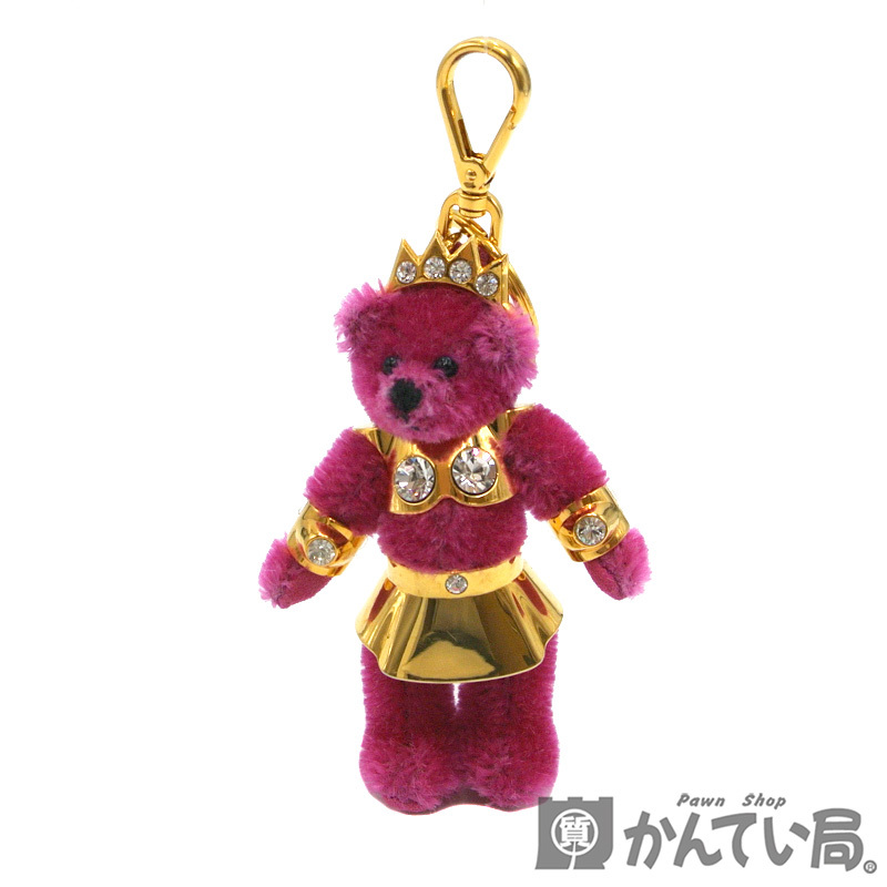 22502 PRADA【プラダ】1ARD29 SHIBA ROSA テディベア キーホルダー チャーム くまぬいぐるみ ピンク ゴールド ストラップ【中古】USED-SA拍卖