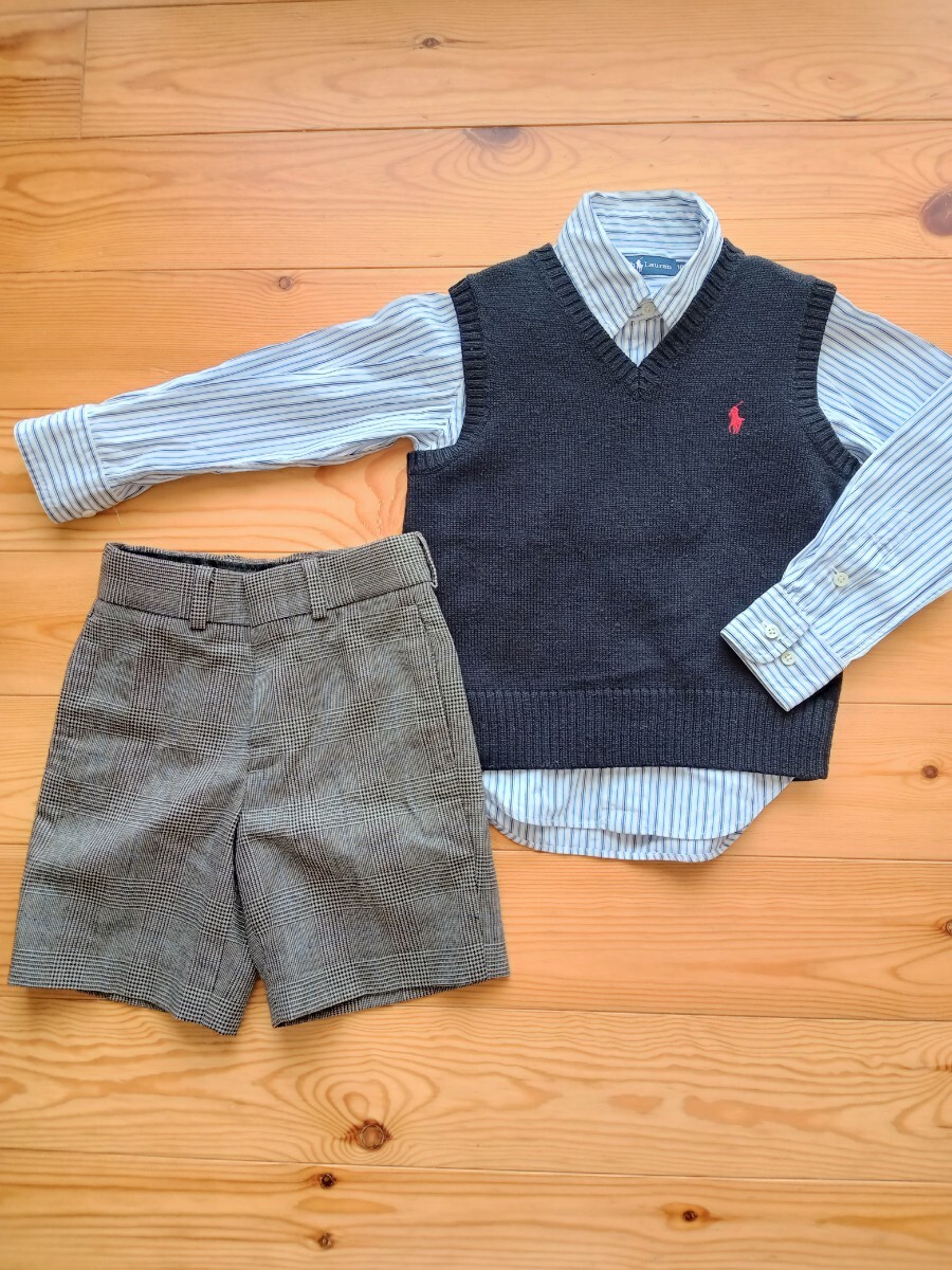 全てラルフローレン【100cm】長袖カッターシャツ/ベスト/スーツ半ズボン3点セット★まとめ売りフォーマル入学式卒園式七五三拍卖