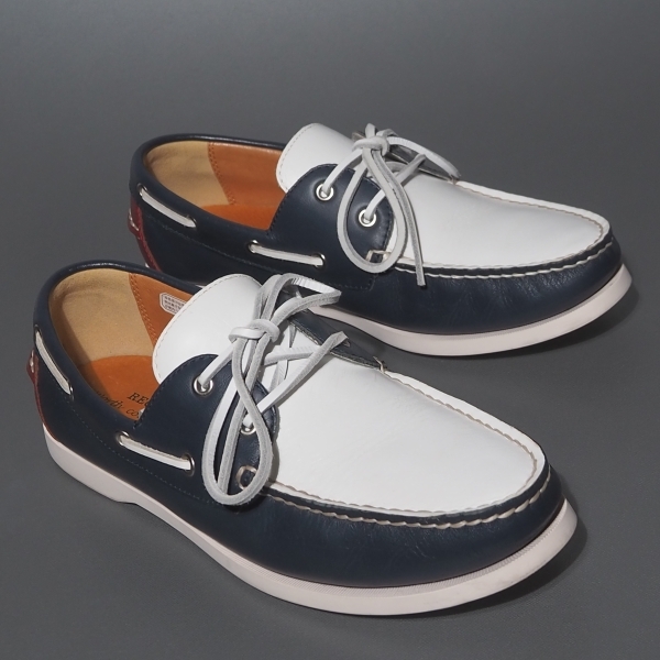 美品 26cm REGAL Worth Collection JY93 デッキシューズ 白紺赤 本革レザー リーガル ドライビングシューズ拍卖