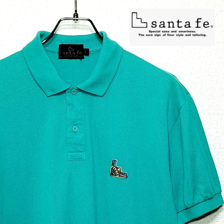 【美品】◎ santa fe サンタフェ/ 半袖 ワンポイント刺繍ロゴ 鹿の子 ポロシャツ SIZE: 04 (L~LL相当) グリーン系拍卖