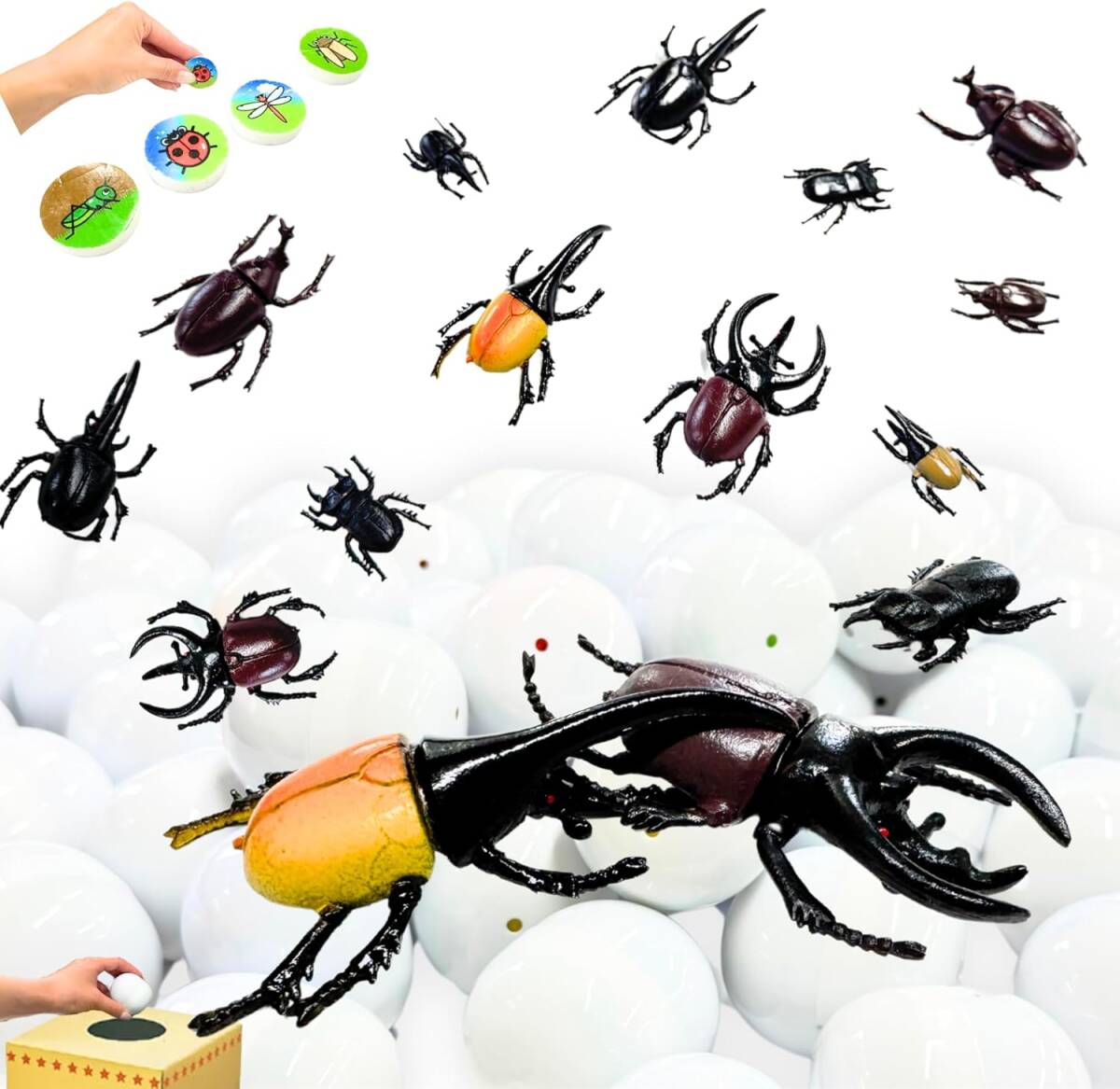 レアな種類のカブトムシ、クワガタ 玩具 ミニチュア 昆虫 ガチャガチャ 60個分 BOX セット 子ども向け 景品 拍卖