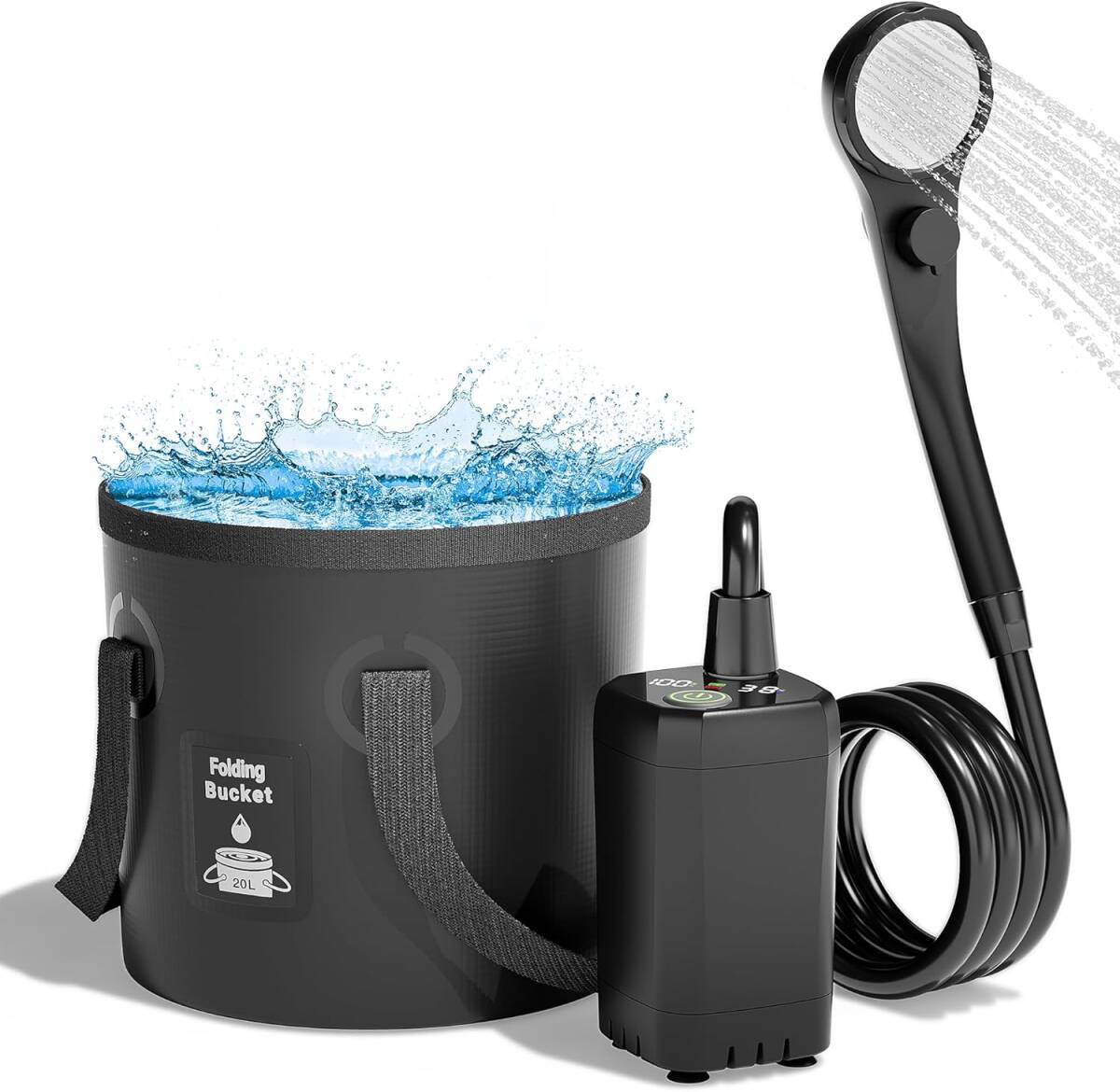 自然の中でも贅沢シャワー習慣 投げ込みヒーター 電気浸漬給湯器セット ポータブルシャワー キャンプ 電動シャワー拍卖