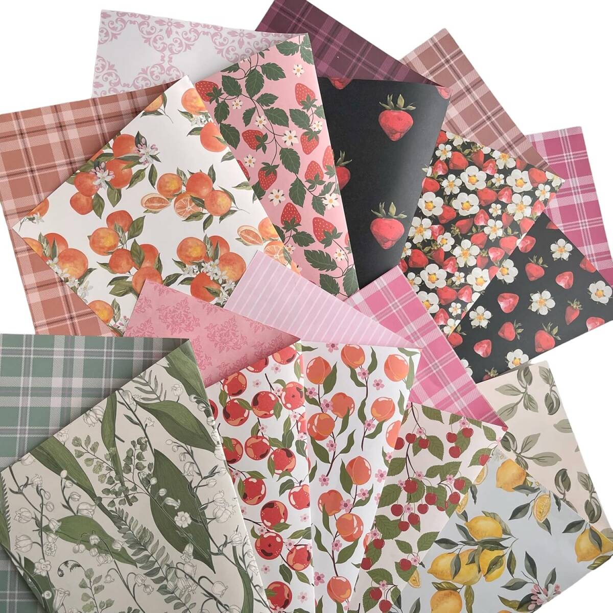 果物と花の香りが届くようなラッピングペーパー A4サイズ 両面デザインペーパー 10柄50枚 日本製 カラー デザイン用紙拍卖