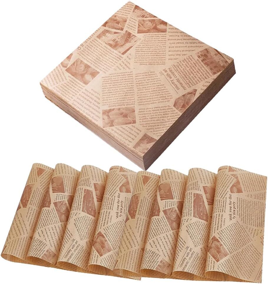 包むだけで海外風 おしゃれ英字クラフト紙 包装紙 ラッピングペーパー 100枚セット 22cm×22cm セピア色 拍卖