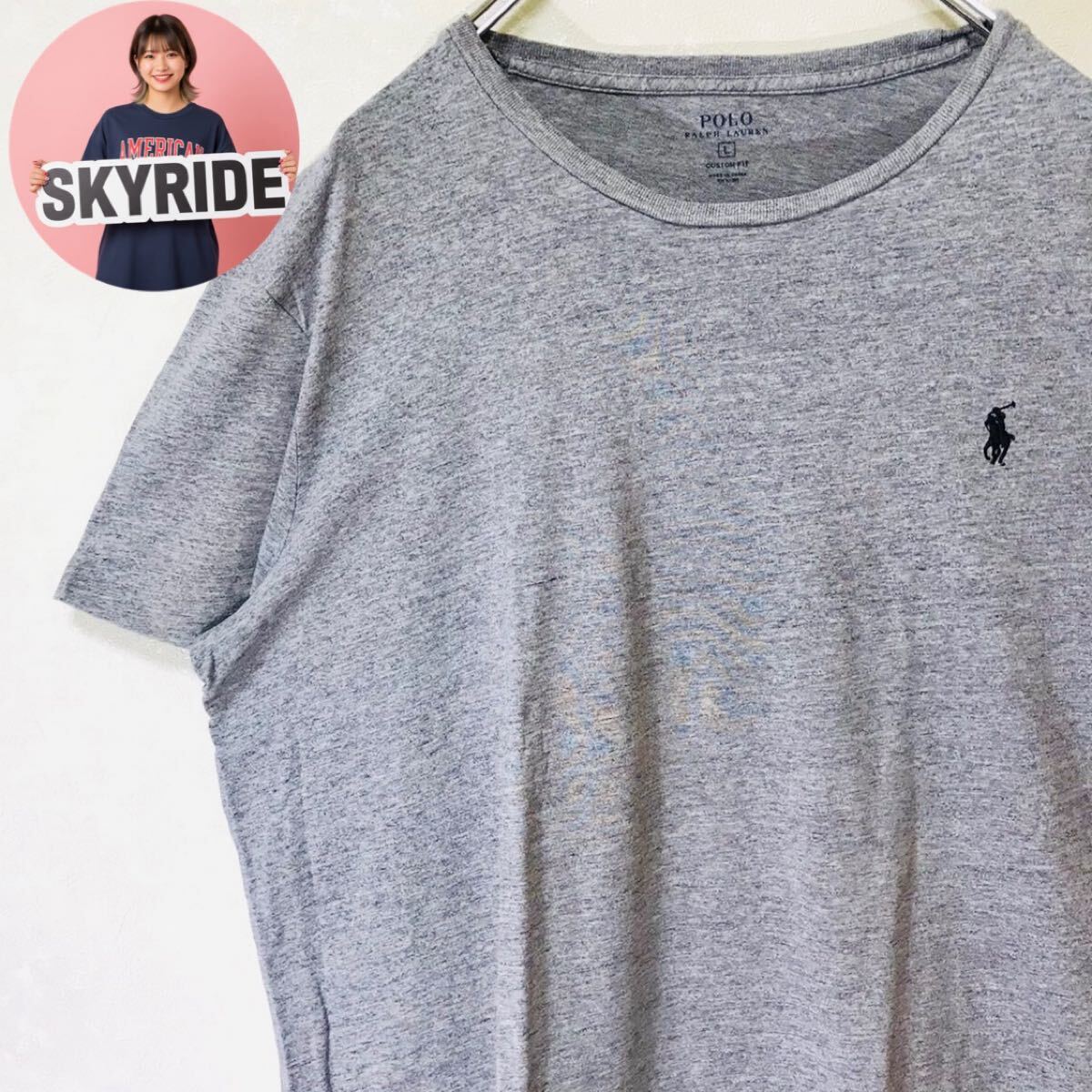 POLO RALPH LAUREN ポニー刺繍 杢グレー Tシャツ Mサイズ メンズ 半袖 春夏 古着 人気 定番 カジュアル ラルフローレン #TT0230拍卖