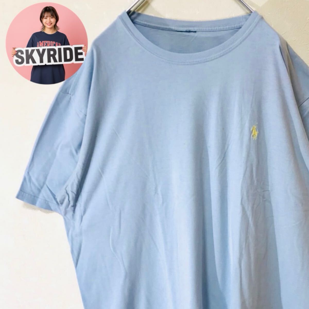 【希少カラー】POLO RALPH LAUREN ポロラルフローレン ポニー刺繍 ワンポイントロゴ Tシャツ 水色 メンズ L ゆるだぼ 人気 #TT0246拍卖