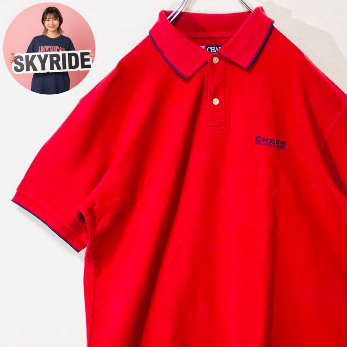【美品】CHAPS RALPH LAUREN CRL チャップスラルフローレン 90's ポニー刺繍ロゴ ポロシャツ 赤 XL ゆるだぼ メンズ 古着 #TT0261拍卖