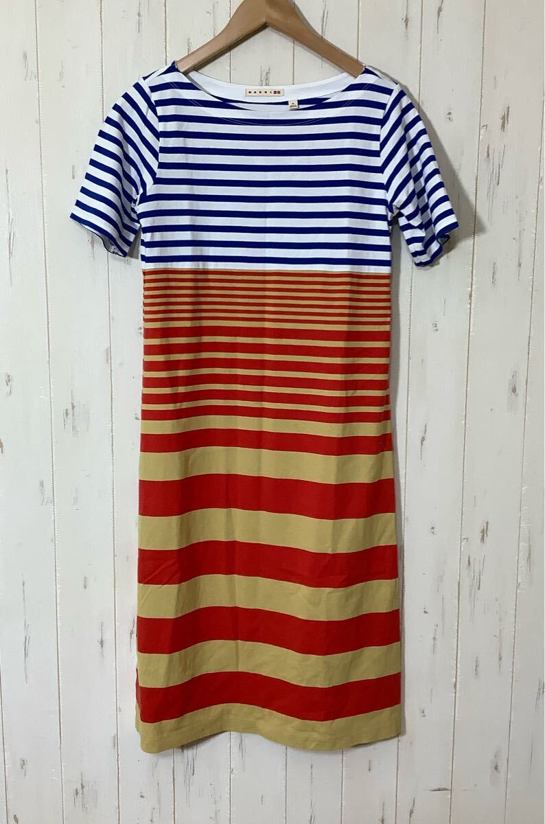 な1675 UNIQLO MARNI ユニクロ マルニ コラボ 半袖ワンピース M ボーダー 拍卖
