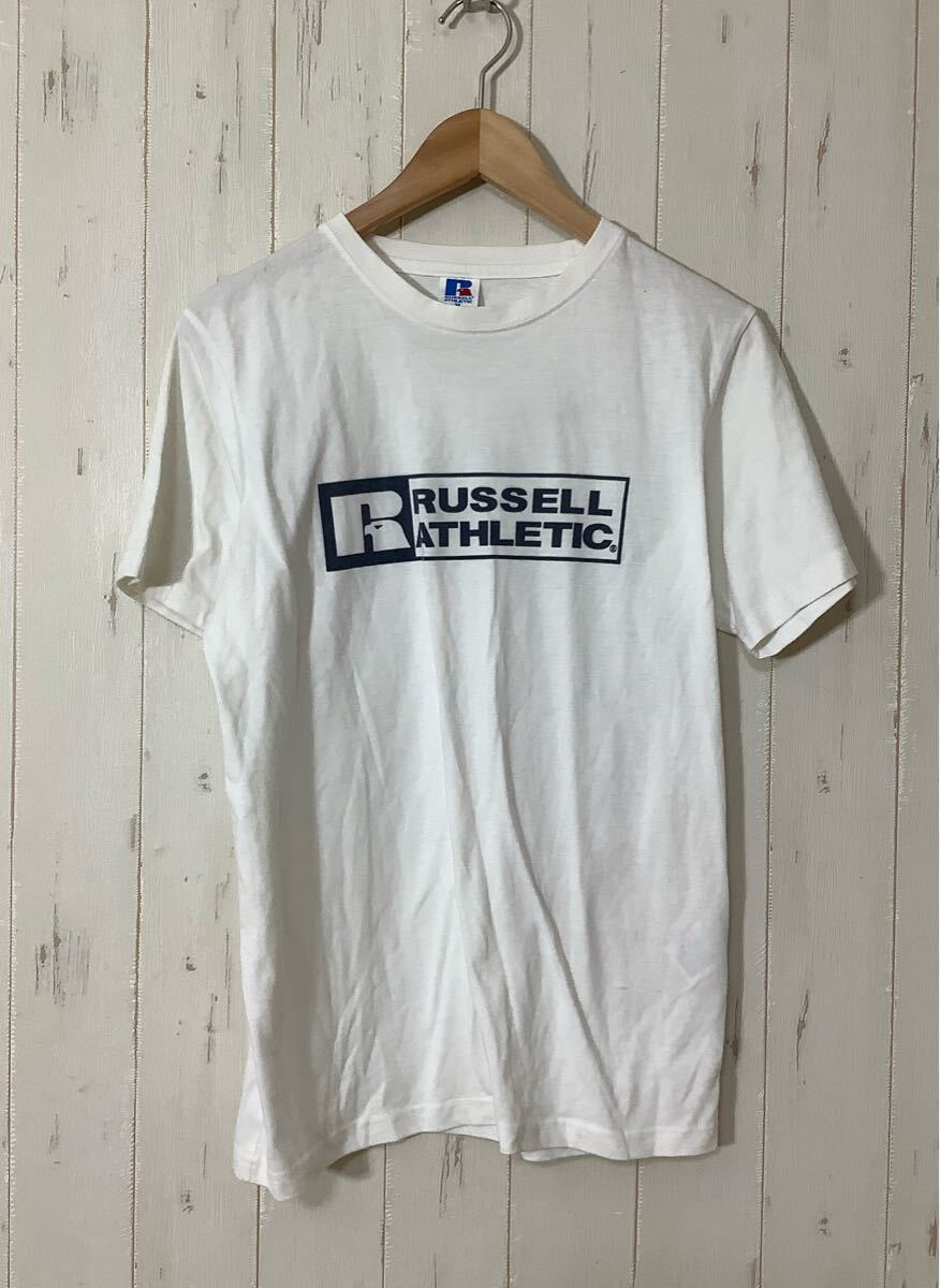 に1644 RUSSELL ATHLETIC ラッセルアスレチック 半袖Tシャツ M ホワイト ロゴプリント拍卖