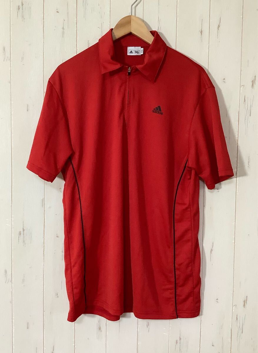 ひ1651 adidas GOLF アディダスゴルフ ハーフジップ 半袖シャツ O レッド 拍卖
