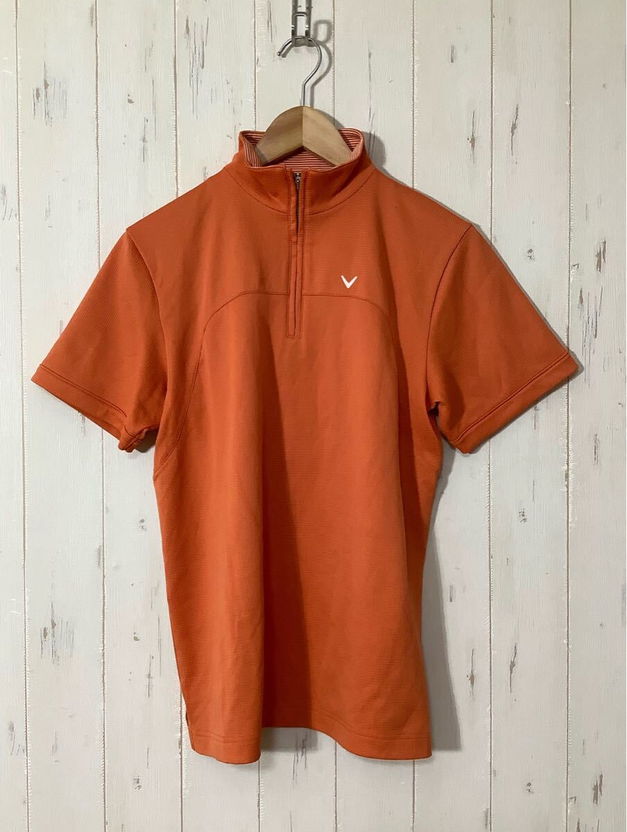 ね1656 Callaway キャロウェイ ハーフジップ 半袖シャツ M オレンジ 拍卖