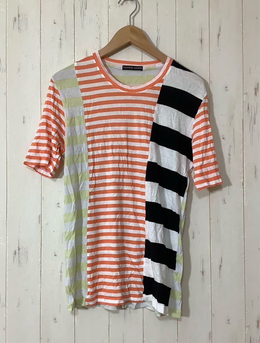 ほ1657 TSUMORI CHISATO ツモリチサト ボーダー 半袖Tシャツ 2 クレイジーパターン 日本製拍卖