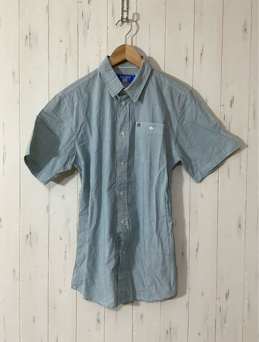 ね1612 adidas originals アディダスオリジナルス ストライプ 半袖シャツ S ライトグリーン/ホワイト拍卖