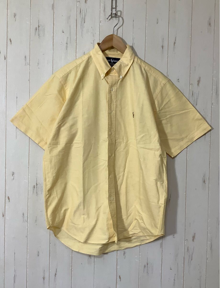 ほ1604 Ralph Lauren ラルフローレン BLAKE オックスフォード 半袖シャツ L イエロー 90's ビンテージ ボタンダウン 拍卖