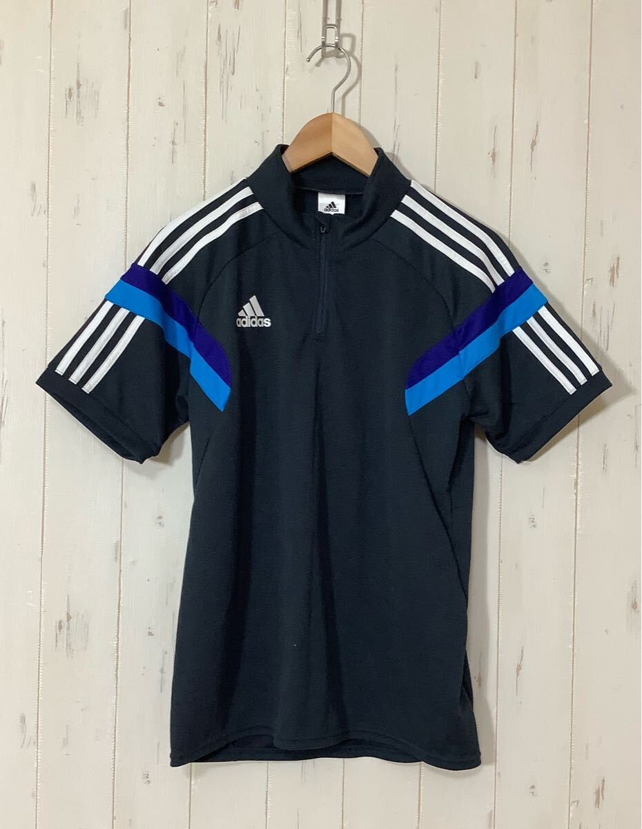 に1647 adidas アディダス ハーフジップ 半袖シャツ M トレーニングウェア ネイビー climalite拍卖